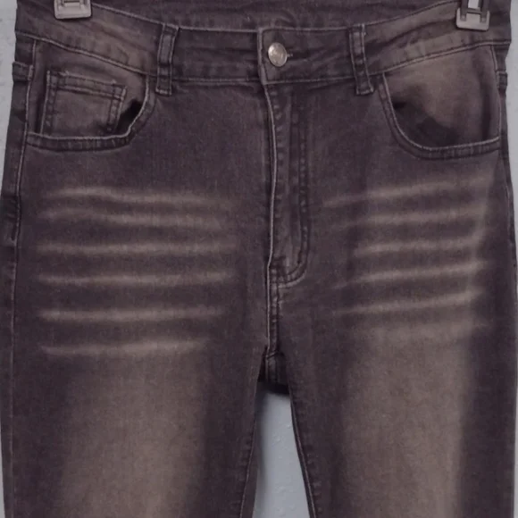 ROMWE Y2K Hippie style,Black Flare Jeans with Embroidery - Picture 4 of 14